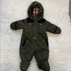 Classic olive green quilted baby snow suit